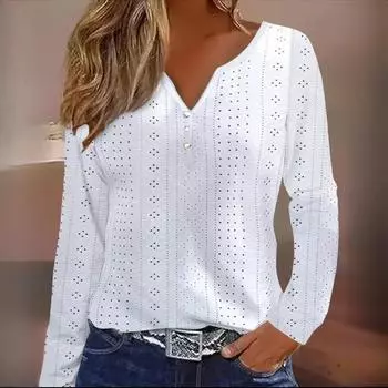 Осенняя женская рубашка с длинным рукавом и V-образным вырезом, однотонная, с вырезом S белый