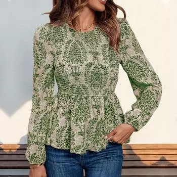 Осенняя женская рубашка с длинным рукавом и принтом S зелёный