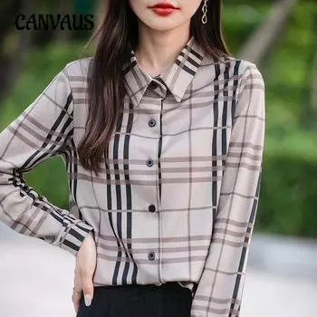 Осенняя женская рубашка с длинным рукавом, куртка, топы, клетчатая блузка, свободная винтажная нижняя рубашка S верблюд