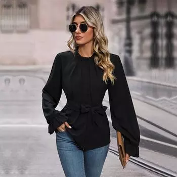 Осенняя женская рубашка с длинным рукавом Slim Fit черного цвета для женщин S чёрный