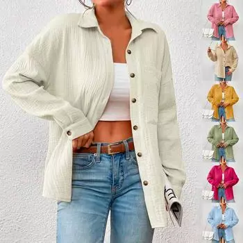 Осенняя женская рубашка с приспущенными плечами и длинными рукавами L бежевый