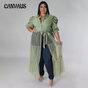 Осенняя женская сетчатая блузка с верхом на бретельках, прозрачное сексуальное сетчатое платье больших размеров XL чёрный