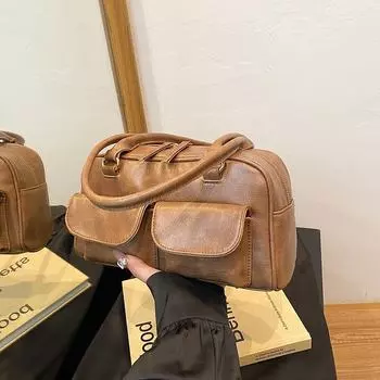 Осенняя женская сумка через плечо в стиле ретро большой вместимости 2024 года: Шикарная, простая, сумка через плечо для поездок на работу One Size коричневый