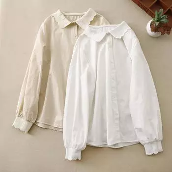 Осенняя женская свободная однотонная рубашка с длинными рукавами и лацканами, женская рубашка сверху M белый