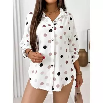 Осенняя женская свободная повседневная рубашка с принтом и рукавами-пулеверами S чёрный