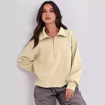 Осенняя женская свободная толстовка с капюшоном и длинным рукавом на молнии S абрикосовый