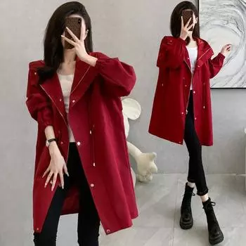 Осенняя женская свободная ветровка, длинная куртка с капюшоном S синий