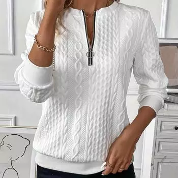 Осенняя женская текстурированная толстовка на молнии Y2K Solid с длинным рукавом Повседневные пуловеры с капюшоном Женские свободные уличные толстовки S белый