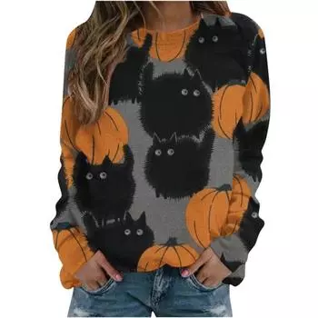 Осенняя женская толстовка с длинными рукавами и круглым вырезом, напечатанная на 3D-принте, с вставками на плечах, пуловеры и длинные рукава (Женский) S