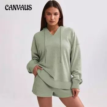 Осенняя женская толстовка с капюшоном больших размеров, однотонная, с капюшоном, на шнурке, свободный пуловер с V-образным вырезом, длинный рукав S чёрный