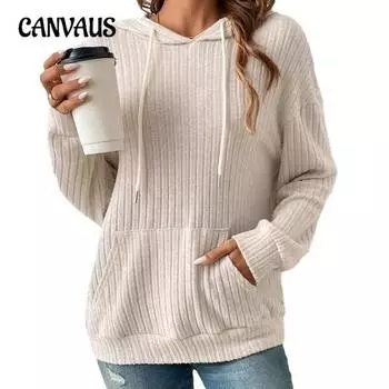 Осенняя женская толстовка с капюшоном и карманами в полоску, топ с длинными рукавами XXL чёрный