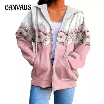 Осенняя женская толстовка с капюшоном, куртка на молнии с капюшоном, повседневная свободная модная женская куртка с длинным рукавом и принтом S розовый