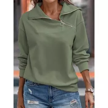 Осенняя женская толстовка с капюшоном, однотонная молния с высоким воротом, модная свободная толстовка с капюшоном M зелёный