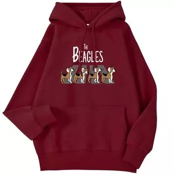 Осенняя женская толстовка с капюшоном The Beagles Simplicity Printing Pullover Свободная теплая толстовка с капюшоном Удобные эластичные топы Kawaii Женская уличная одежда S