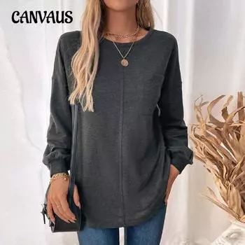 Осенняя женская толстовка с круглым вырезом и длинными рукавами S чёрный