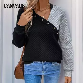 Осенняя женская толстовка с принтом «Clashing Sweatshirt» с цветными блоками, толстовка с воротником-стойкой S чёрный