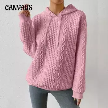 Осенняя женская толстовка вязаная жаккардовая толстовка с капюшоном и шнуровкой с длинными рукавами S чёрный