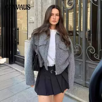 Осенняя женская уличная мода больших размеров, мягкая твидовая короткая куртка, пальто XS бежевый