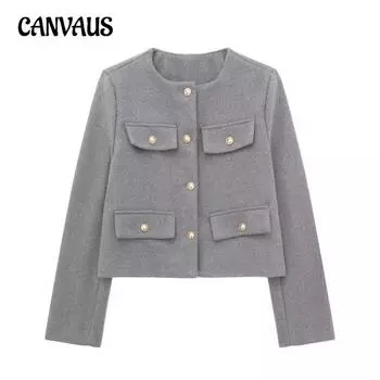 Осенняя женская уличная мода повседневная короткая куртка с отделкой клапаном XS чёрный