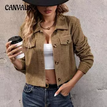 Осенняя женская вельветовая куртка, однотонная удобная повседневная куртка с длинным рукавом S хаки