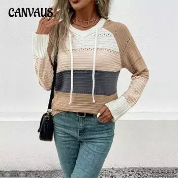 Осенняя женская вязаная блузка, толстовка, свободная, уютная, повседневная, с капюшоном, пуловер с цветными блоками, вязаная толстовка S темно-серого