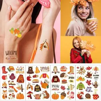 Осенняя золотая розовая татуировка на лице, осенний урожай, кленовый лист, вечеринка, горячие золотые водонепроницаемые татуировки-наклейки FX-013