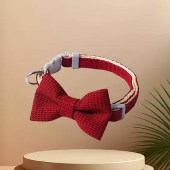 Ошейник для домашних животных, бант с узором «гусиная лапка», ошейник для кошек, для маленьких и средних кошек и собак, универсальный ошейник с защитой от удушения, регулируемый ошейник для собак One Size красный