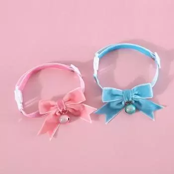 Ошейник для домашних животных, бархатный колокольчик с бантом, противоудушающий, устойчивый к разрыву, небьющийся, 17-32 см, ожерелье принцессы для домашних животных для S синий