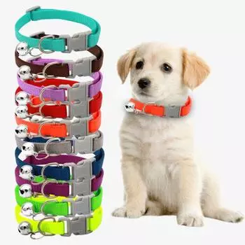 Ошейник для домашних животных, безопасный регулируемый ошейник для щенков, пряжка, дизайн, цветное ожерелье с котом, однотонный ошейник с колокольчиком, товары для домашних животных светло-фиолетовый