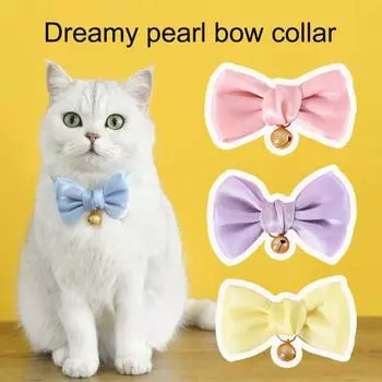 Ошейник для домашних животных, декор с бантом, регулируемый, без ограничений, однотонный, в стиле принцессы, украшение с жемчужным блеском, Тедди розовый
