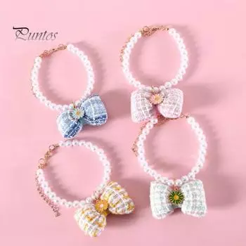 Ошейник для домашних животных из искусственного жемчуга, ожерелье для домашних животных с украшениями в виде банта, регулируемый круг на шею кошки, ювелирные изделия принцессы, товары для домашних животных XS розовый