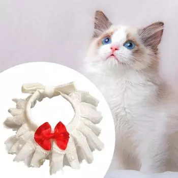 Ошейник для домашних животных Элегантный декоративный легкий кружевной нагрудник для собак в стиле каваи с красным галстуком белый