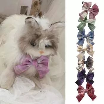Ошейник для домашних животных JK Style Bowknot Plaid Printing Cute Flower Bibs Lovely Dog Cat Oшейник светло-фиолетовый