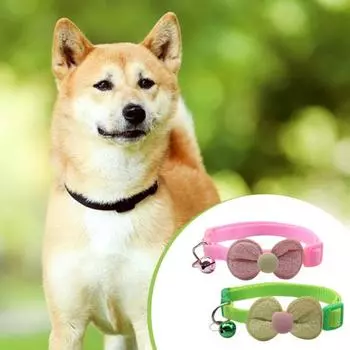 Ошейник для домашних животных Мини-колокольчик Износостойкий хлопок Красивый декор с бантом для домашних животных розовый