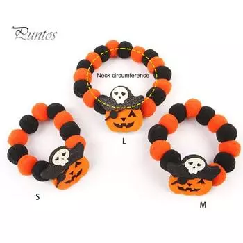 Ошейник для домашних животных на Хэллоуин, милый дизайн тыквы, летучей мыши, черепа, меховой шарик, ошейник для собаки, эластичное ожерелье для щенка, аксессуар для косплея для домашних животных L оранжевый