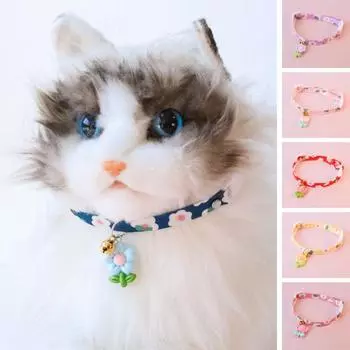 Ошейник для домашних животных, регулируемая пряжка, удобно, легко носить, милый цветочный узор, декоративный колокольчик, цветочное украшение S розовый