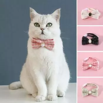 Ошейник для домашних животных Регулируемый бант Жемчужное украшение Вязаный чок Доказательство Универсальный ошейник для домашних животных и кошек S розовый