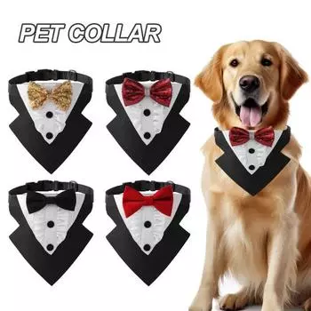 Ошейник для домашних животных с блестками и бантом, бандана для собак, регулируемый удобный треугольный шарф для кошек для декора вечеринки S чёрный