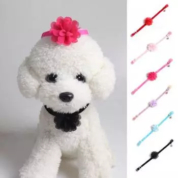 Ошейник для домашних животных с цветочным декором, регулируемый модный ошейник для щенков и кошек с колокольчиком для дома A красный