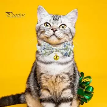 Ошейник для домашних животных с цветочным принтом и галстуком-бабочкой, ткань из медного колокольчика. Износостойкий круг на шее для домашних животных с D-образной пряжкой. Элегантный шейный ошейник для кошек, маленьких и средних размеров. жёлтый