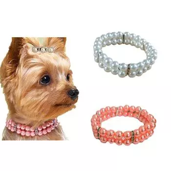Ошейник для домашних животных с искусственным жемчугом + эластичный и растягивающийся + ожерелье с украшениями для кошек и собак + товары для домашних животных + трансграничная электронная коммерция S золотой