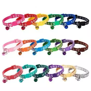 Ошейник для домашних животных с колокольчиком, мультяшный след, красочные аксессуары для собак, щенков, кошек, пряжка для котенка, милый ошейник с принтом лапы, регулируемый защитный колокольчик, ожерелье, ожерелье для домашних животных чёрный