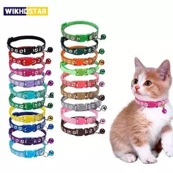 Ошейник для домашних животных с колокольчиком, мультяшный след, красочный, собака, щенок, котенок, регулируемое кольцо безопасности, ожерелье, аксессуары чёрный