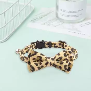 Ошейник для домашних животных с леопардовым принтом и колокольчиком, легкая ткань, цепочка на шею кошки, масштабируемый ожерелье для домашних животных коричневый