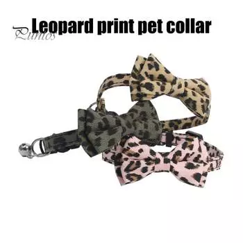 Ошейник для домашних животных с леопардовым принтом и колокольчиком, легкая тканевая цепочка для кошек, масштабируемая ошейник для кошек и маленьких собак коричневый