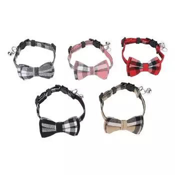 Ошейник для домашних животных с регулируемой безопасной пряжкой, мягкий, разноцветный, милый, клетчатый, галстук-бабочка для собак с колокольчиком для кошек и щенков