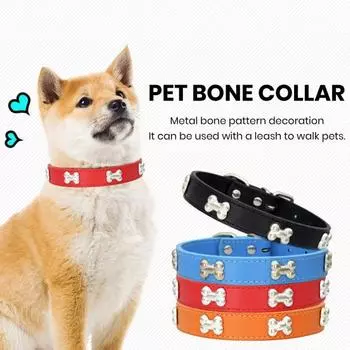 Ошейник для домашних животных с узором в виде костей, металлическая пряжка, регулируемый размер, удобный в ношении ошейник для домашних животных с зажимом для поводка S чёрный