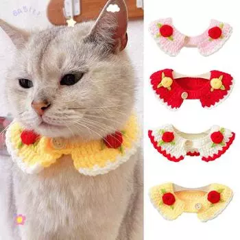 Ошейник для домашних животных, стильный удобный ошейник для кошек и собак, ручное плетение с цветочным украшением, шарф-нагрудник для собак и кошек, товары для домашних животных S красный