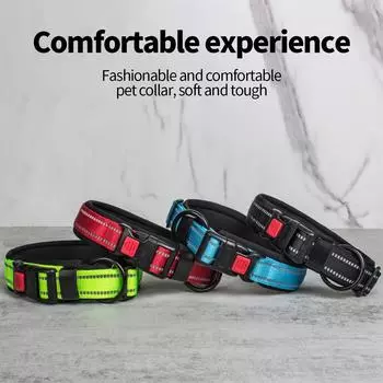 Ошейник для домашних животных, светоотражающий ошейник для собак с поролоновой шеей, цветной модный регулируемый ошейник для маленьких собак, средних собак, больших собак, универсальный ошейник S чёрный