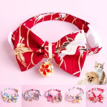 Ошейник для домашних животных в японском стиле, регулируемый отрывной воротник для домашних животных, кошек, собак, ошейники с бантом для синий